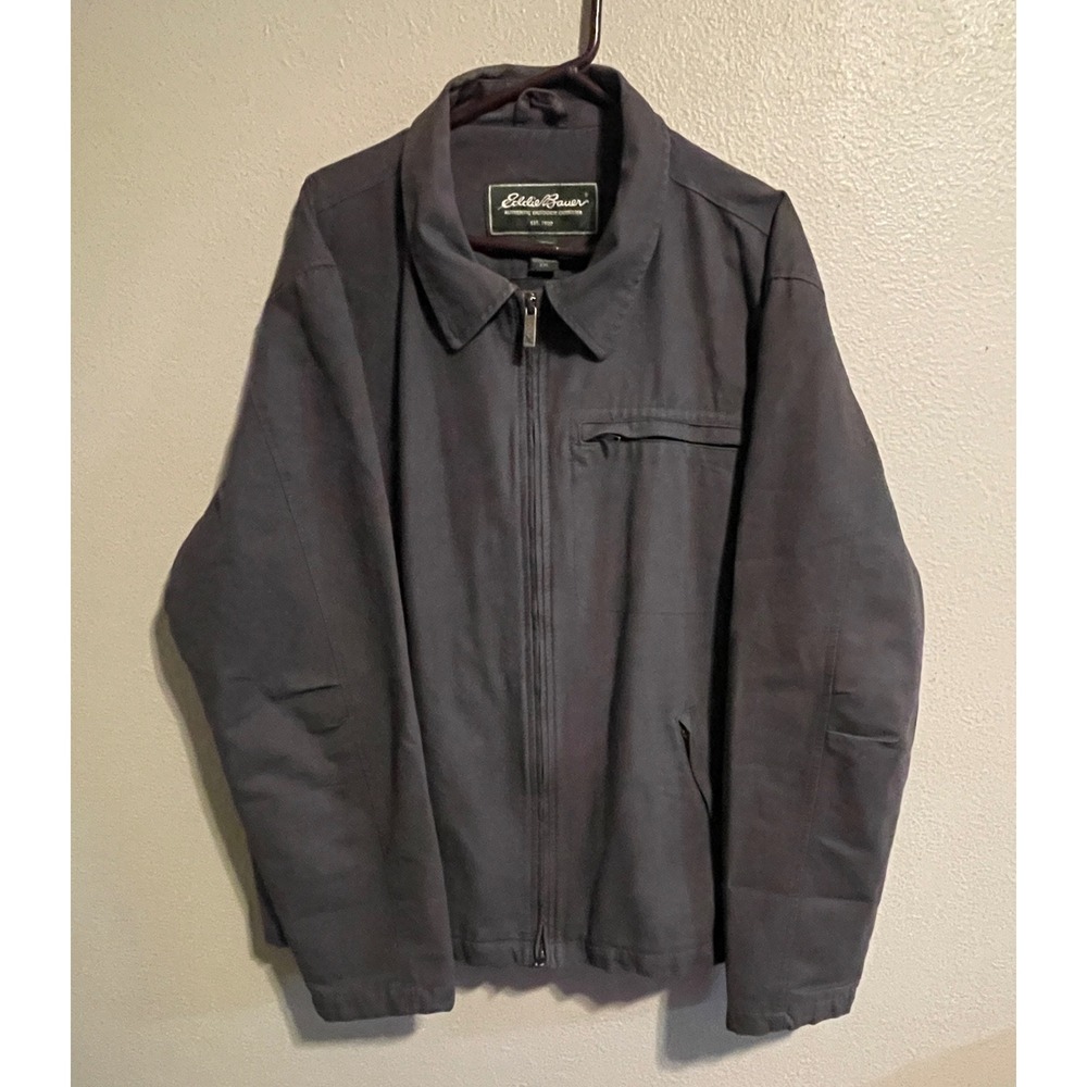 Eddie Bauer Mens XXL Gray Cotton Canvas Full Zip Harrington Field Jacket Coat